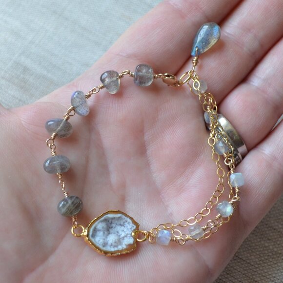 Labradorite Bracelet in Gold with Geode Center - Hand Made in Canada - Picture 9 of 9